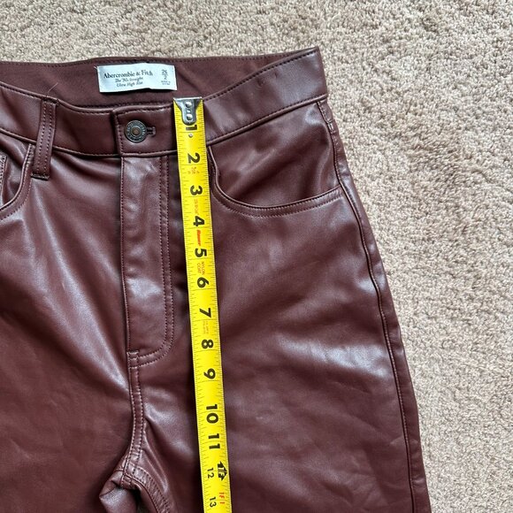 Abercrombie Pants Womens 2 26x30 Faux Leather 90s Straight High Rise Brown - Picture 8 of 13
